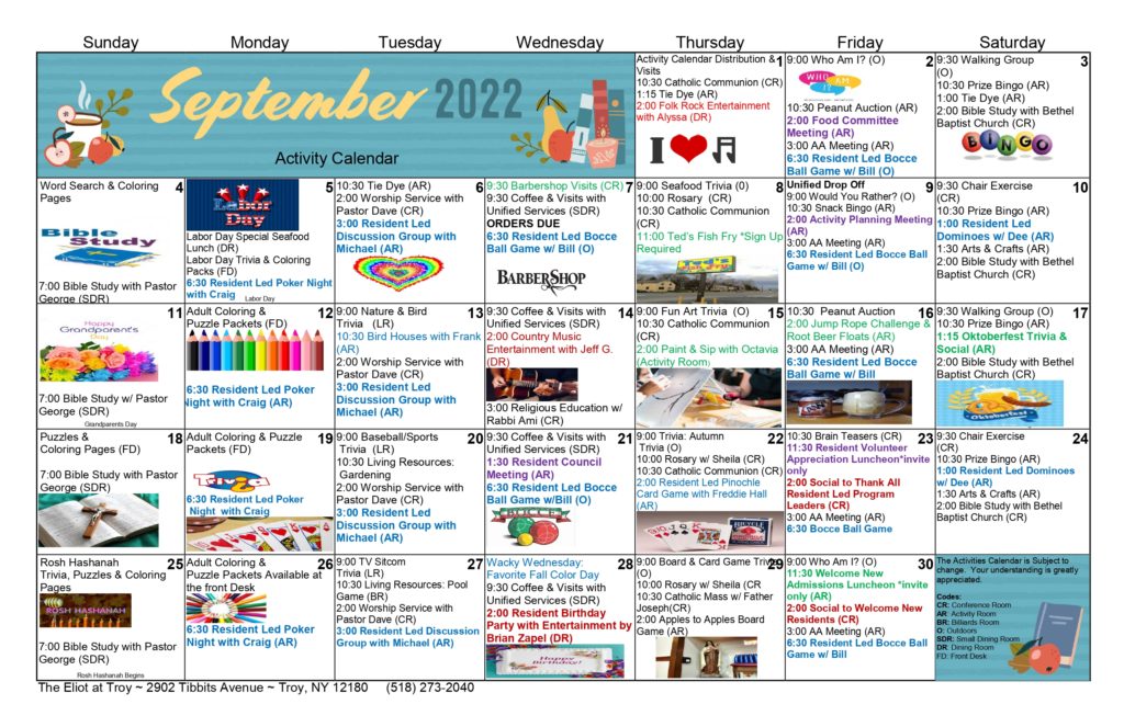 September 2022 Activity Calendar - The Eliot Senior Living